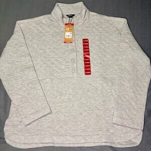 Eddie Bauer Quilted Pullover Sweatshirt Gray Snap Collar Women's XL